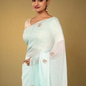 Sky Blue Viscose Chiffon Saree | All-Over Real Butta Work | Jaipurio Designer Collection